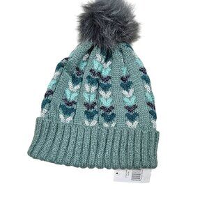 Unbranded NWT Knitted Pom Pom Beanie‎ Hat Textured Pattern Faux Fur Top Women